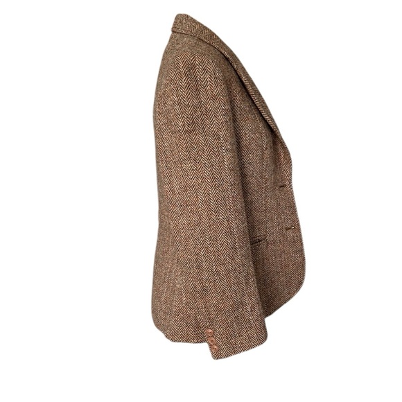 VTG Elegance English Harris tweed tan cream herringbone blazer size 11 W size 6 - Picture 6 of 12